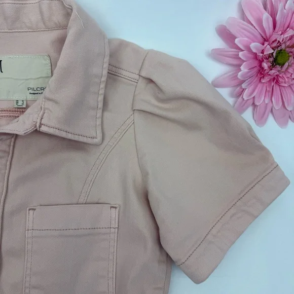 Pilcro X Anthropologie The Kit Utility Romper Pink Rose Denim Blush Coverall